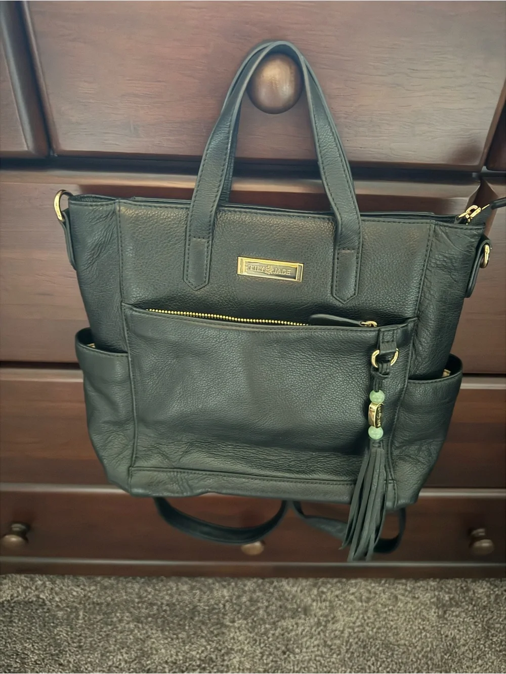 Lily Jade Brittany Leather Tote Bag with Tassel Accent